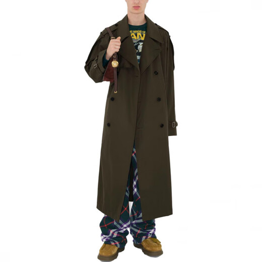 博柏利（BURBERRY）新年礼物BurbrrySS23纯色翻领双排扣系带插肩宽松长款长袖风衣男 水獭棕色男女同款 均码 42