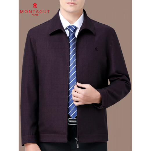 MONTAGUT Wool Jacket Men's Middle-aged and Elderly Spring and Autumn Lapel Plaid Business Casual Jacket Dad's Wear Executive Jacket Burgundy 4XL 195/108A