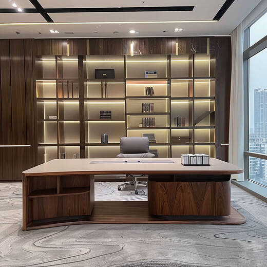 Italian minimalist solid wood boss desk office desk and chairs black walnut executive desk high-end executive desk office size customization (contact customer service)