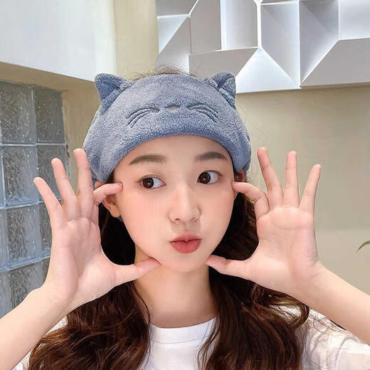 JCZS Japanese headband women's face mask special non-slip non-pressing hair headband 2025 new cute cat ears cat ear style light gray + ginger
