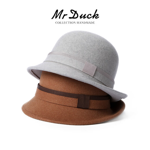 Mr DUCK autumn French style curled top hat Australian elegant fisherman basin hat for women with large head circumference MW36668-Ancient tea brown (retro basin hat) M (55-58cm)