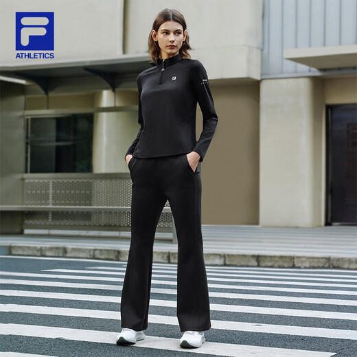 FILA official women's knitted long-sleeved shirt 2025 winter fitness sports plus velvet half-zip long T
