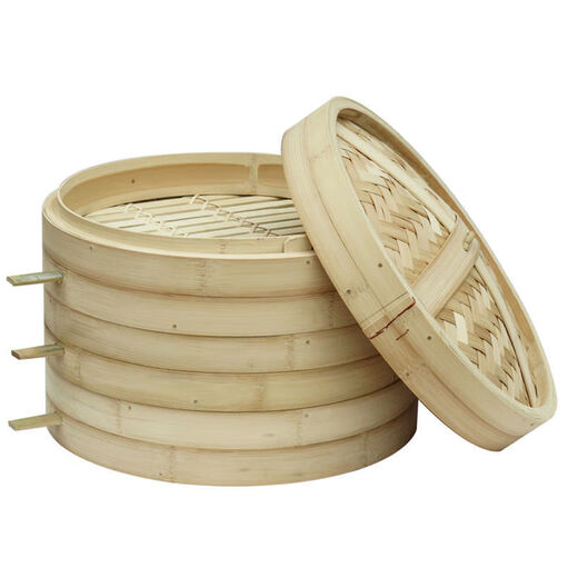 NAOISKEY Naoski Cantonese Steamed Cantonese Fragrance Home Bamboo Steamer with Thickened Armrests and Handles Home Pack Buns and Steamed Buns Commercial Bamboo Steamer Thickened with Armrests Three Cages and One Cover 50cm