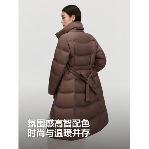 BOSIDENG down jacket women's 2025 waist-glued business goose down jacket long over the knee slimming belt B250244176 ink-dyed black jacquard 9EF6 S BD