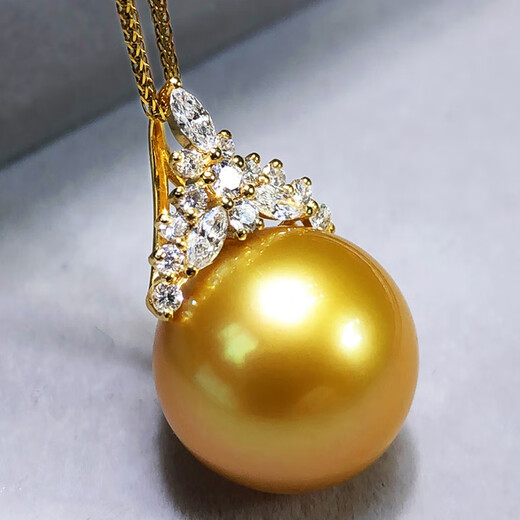 Lihu Xifei real diamond 18k gold foreign gold bead pendant tea gold thick gold single ice and snow queen seawater necklace Philippines 12-13mm