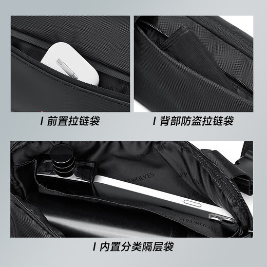 Septwolves Bolso bandolera para hombre, moderno, funcional, para ciclismo, cartero, mochila, bolso deportivo para el pecho, bolso de hombro pequeño para niños, negro (puede contener iPad de 7,9 pulgadas)