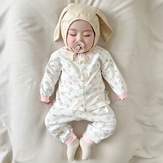 小红书爆款四季婴儿衣服新生儿无骨打底开扣秋衣套装分体二件230 粉红色 cm 52