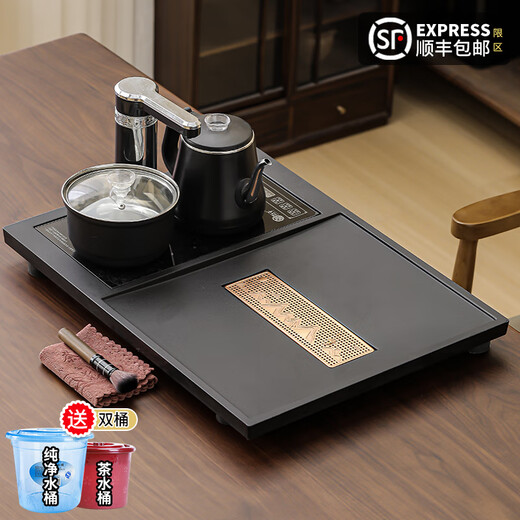 Dameng Zaozhuo's new imitation stone Wujin stone automatic water-filling small tea set simple household beige Ru kiln Kung Fu tea set Yuanshan imitation Wujin stone integrated tea tray 60*45 + double-layer anti-scalding automatic water boiling appliance