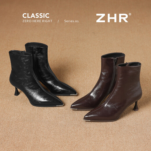 ZHR pointed toe short boots for women with velvet temperament and versatile ankle boots for women's commuter stiletto high heel boots BQ137A black 38