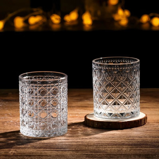 Retro embossed glass, high-looking wine glass, large-capacity juice drink cup, water cup 180ml, gem-style large embossed cup, 1 pack