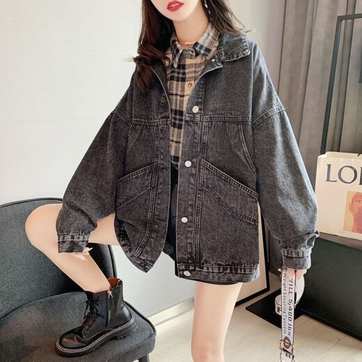 Kommandant Xiong Chun Denim Jacke Studentin Korean Lose Spring Top Jacke Großgröße Frauen Denim Kleidung Spring Sommerstil 9926# Bild Schwarz 10xl S Empfohlen 80-100Jin [Jin ist 0,5 kg]