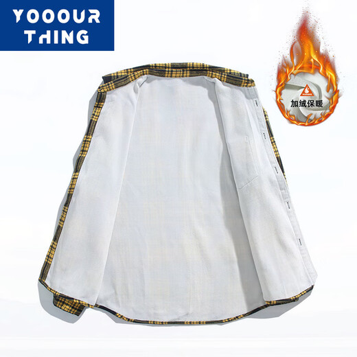 YOOOURTHING美式复古格子衬衫男长袖春秋冬加绒加厚宽松情侣百搭休闲衬衣外套 CJ9735-绿格 加绒 L (建议110-130斤)