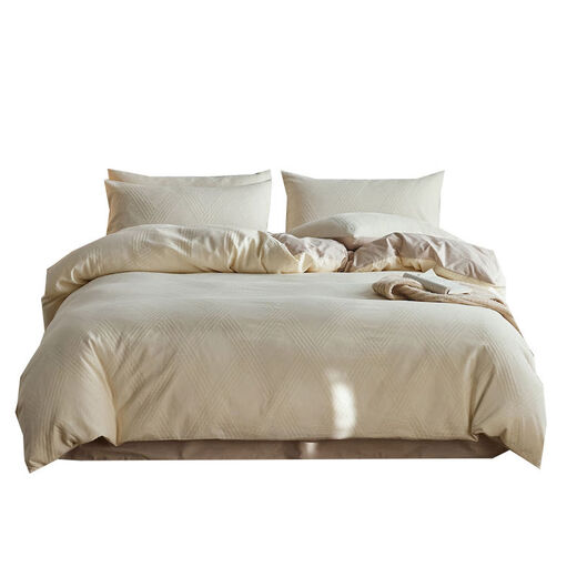 He Jiagong Light Luxury 100S cotton yarn-dyed four-piece set A-grade baby grade pure cotton satin bed sheet and quilt cover spring and summer simple Ruyao white 100 pure cotton class A baby grade 1.5m bed sheet quilt cover 200*230cm