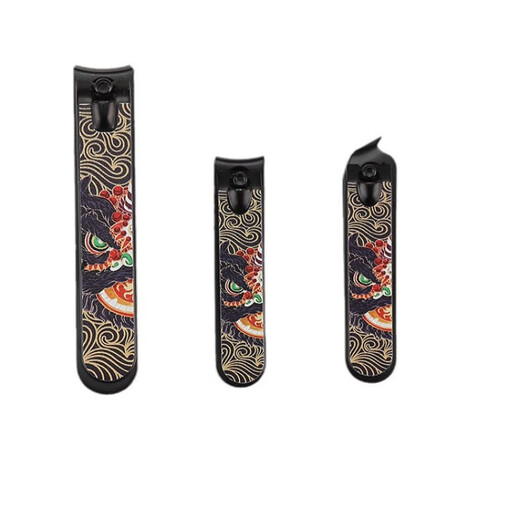 National style lion awakening nail scissors with beveled mouth and flat mouth for home use manicure nail clippers manicure tools lion awakening nail clippers (flat mouth with oblique mouth) - PR 2 pieces black