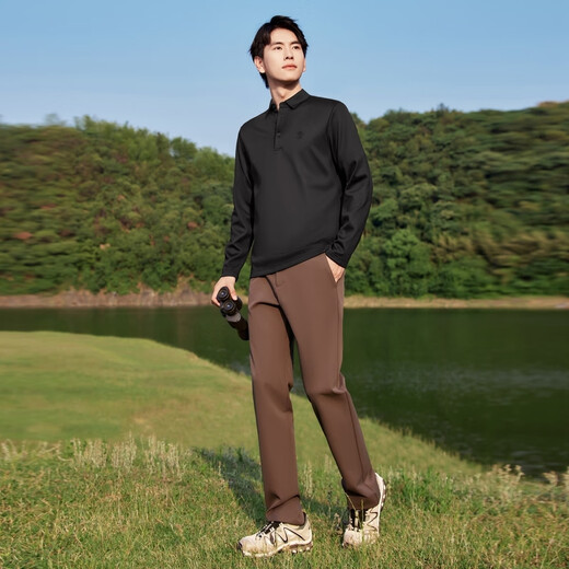 SEVEN outdoor/seamless/high elastic SEVEN easy-care long-sleeved polo shirt men's wool warm lapel T-shirt black L (175/92A)