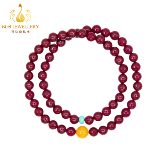 Bailuoqi Xiangxi original mineral cinnabar bracelet for women multi-circle beeswax beaded turquoise transfer bead bracelet beads 6mm
