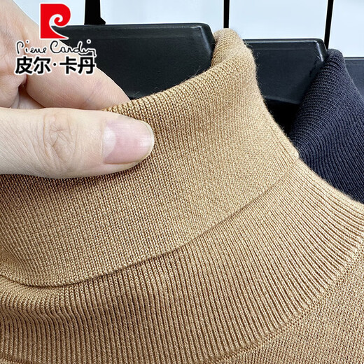 Pierre Cardin 100% worsted pure wool sweater machine washable winter turnable turtleneck thickened sweater men's warm knitted bottoming sweater trend light coffee 100% pure wool L 170 120 to 140Jin Jin equals 0.5 kg
