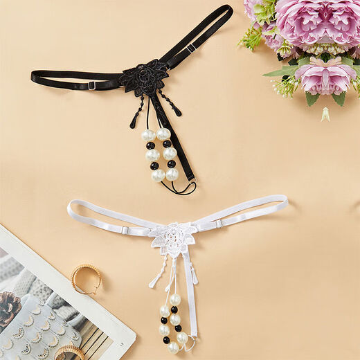 Qiaobo Lai Pearl T-string Women's Underwear with a String Insertion, Abstinence-Revealing, Feminine Sexy, Hot Couple Shorts, Three-Point Style, 1-piece Men's Black Underwear, M Only Underwear Size