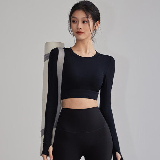 Jincheng Sexy Backless Yoga Clothes with Padded Sports Tops High-end Pilates Training Tight Long Sleeves Black YG632W S 80-100Jin Jin is equal to 0.5kg