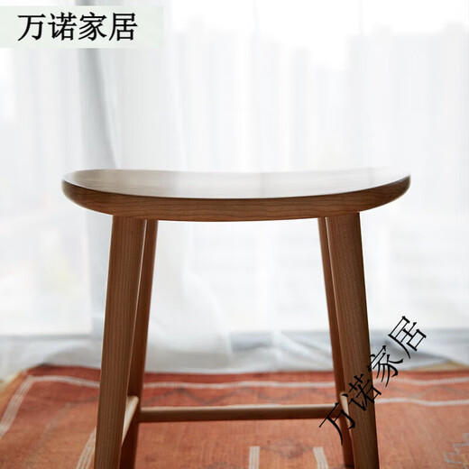 Nordic Japanese style all solid wood makeup stool bedroom simple mortise and tenon dressing table stool cherry wood small apartment shoe changing stool cherry wood color 42*26*44.5 cm
