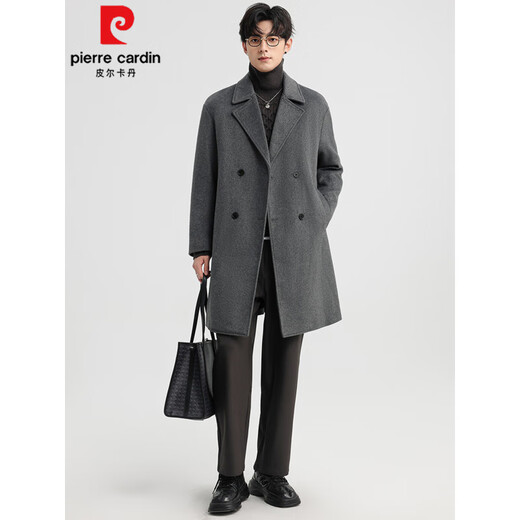 Пальто Pierre Cardin из 100% чистого кашемира, мужское зимнее пальто средней длины, роскошная кашемировая ветровка высокого класса, утолщенное пальто из чистой шерсти черного цвета (плюс хлопок), толщина XL 180 рекомендуется 140-155 Джин Джин равен 0,5 кг