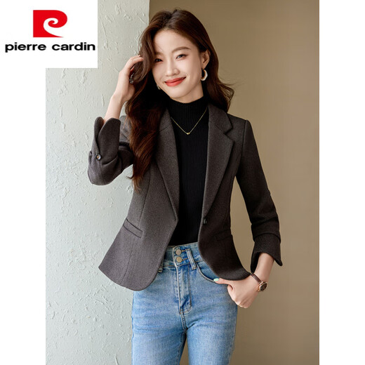 Pierre Cardin (Pierre Cardin) brown short blazer for women petite 2025 new autumn temperament slim slim casual small suit 1375 brown suit 3XL (131-140Jin Jin equals 0.5 kg)