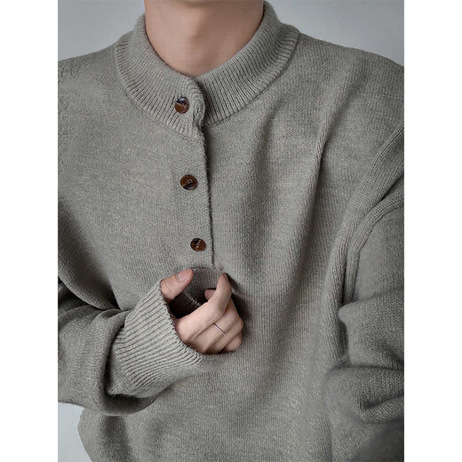 Digada Henry Collar Retro Sweater Men's Autumn and Winter Trendy American Loose Knitted Sweater Lazy Style Premium Casual Sweater SBXS-D067 Khaki XL