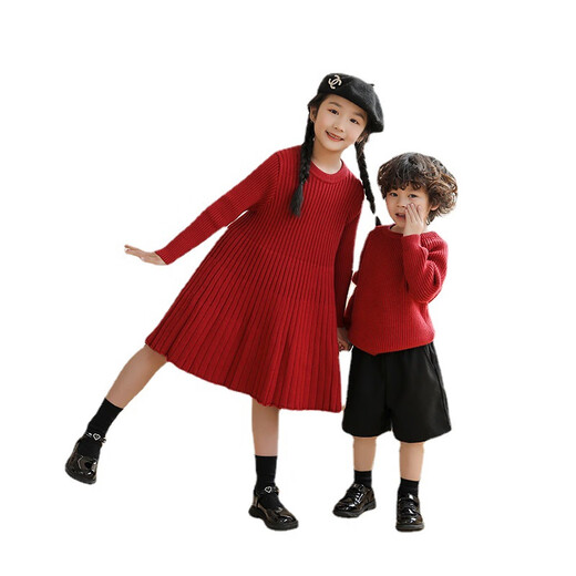 G.duck2025 parent-child clothing for a family of three children red girls and boys sweaters children's clothing baby family portrait New Year's greetings clothes burgundy 185 dad XXL size