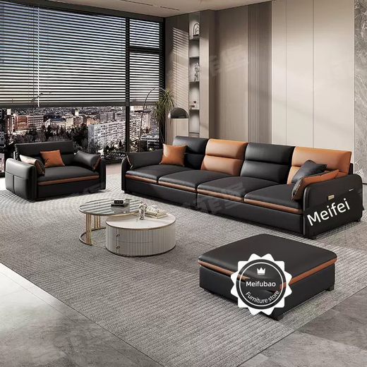 Yusenyi genuine leather small apartment luxury straight technology fabric sofa living room light new row of imperial concubine combination cream style north 3.2 meters straight sofa-footrest-coffee table no-wash technology cloth sponge cushion