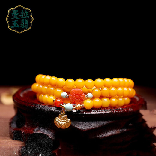 Manla Yupei natural beeswax multi-ring bracelet for women DIY turquoise jade 925 silver amber chicken fat yellow multi-treasure bracelet style 1
