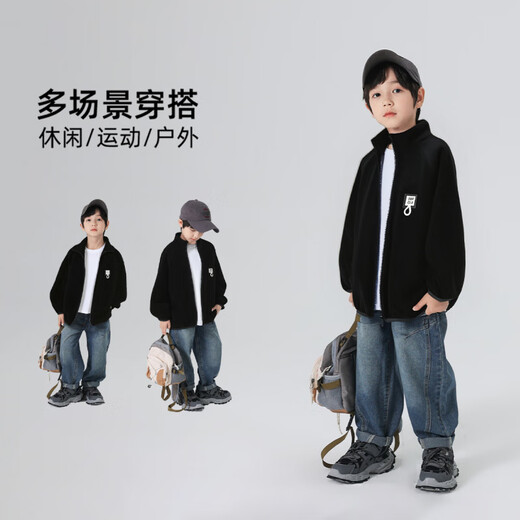 Yoyo Fairy Tale Warm and Comfortable Boys' Jacket Autumn and Winter 2025 Late Autumn Children's Polar Fleece Jacket Medium and Large Children's Casual Black 150 72