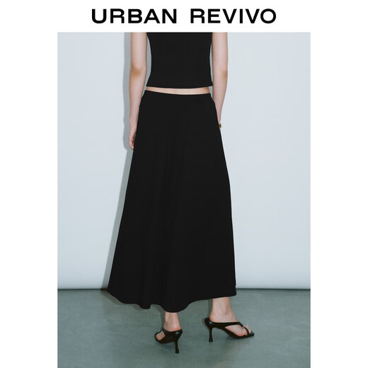 UR2025 new autumn women's casual solid color elastic waist super loose A-line skirt UWM550032+ black S