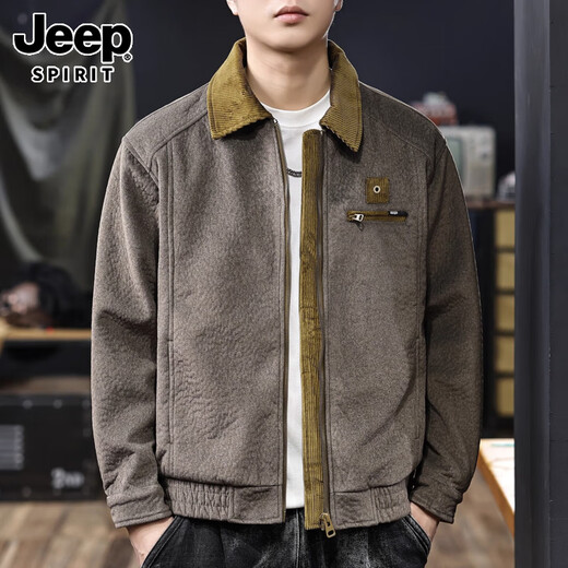 JEEP SPIRIT Jeep High-End Heavy Wool Contrast Lapel Casual Jacket Men's 2025 Autumn Loose American Jacket Men Military Green XL Suitable for 145-160Jin Jin equals 0.5 kg