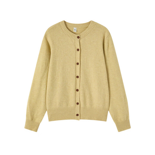 Kuaiyu 2025 New Winter Round Neck Long Sleeve Fashion Soft Waxy Knitted Cardigan Jacket New Simple Versatile Women's Sweater Mustard Yellow M