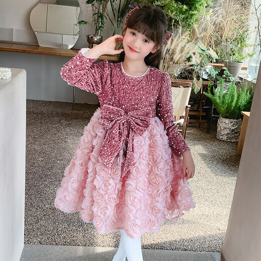 Piggy Banner (PEPCO) Princess Dress Girls Fashionable Girls Sequin Birthday Dress Winter Children's Dress Pink Velvet 130