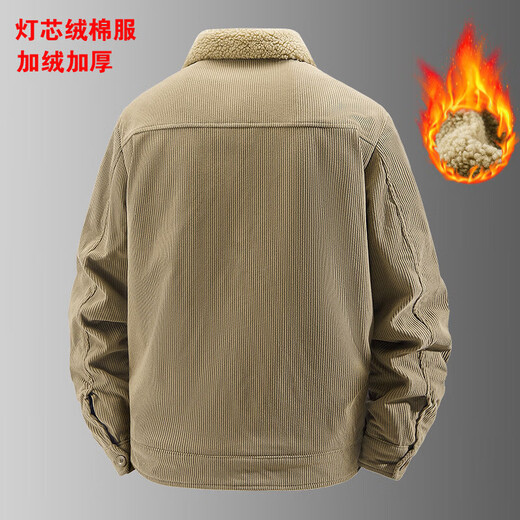 Corduroy cotton men's winter coat men's cotton coat cotton jacket plus velvet thickened top khaki 3XL 170-185Jin Jin is equal to 0.5 kg