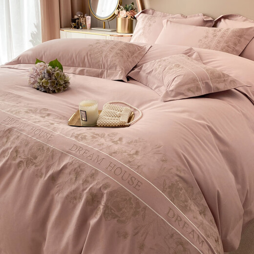 Mercury Series 200 Count Class A maternal and infant grade thickened cotton brushed four-piece set 100 pure cotton floral embroidered quilt cover bedding Hongtao - Class A pure cotton brushed 2.0m bed sheet style four-piece quilt cover 220x240cm
