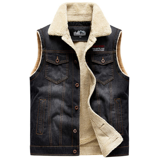 MKFZ Autumn Denim Vest Men's Vest Lamb Wool Jacket Workwear Multi-Pocket Waistcoat Fishing Vest Men Light Blue 01 Style M 110-120Jin Jin is equal to 0.5 kg