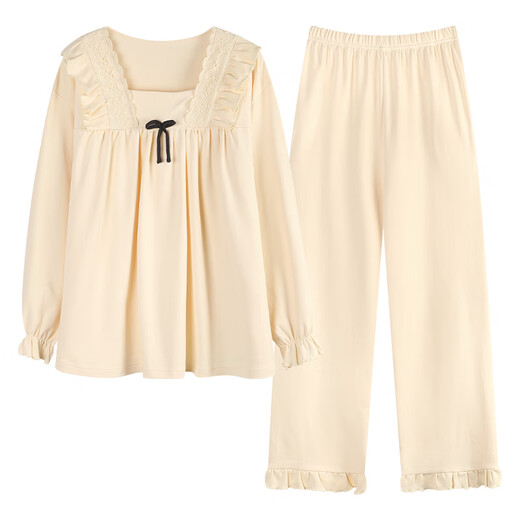 Yiduo couple pajamas women's autumn and winter with chest pad pure cotton long sleeves can be worn outside simple casual men's home wear set