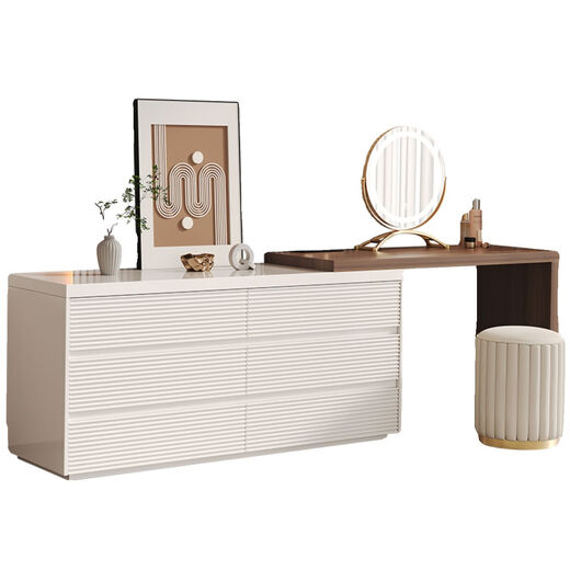 Mijia new Italian style minimalist bedroom dressing table TV cabinet integrated dressing table combination bedside storage cabinet Glory Gray 140 Drawer Cabinet + Walnut 120 Dressing Table without Stool Mirror Door Installation Wooden