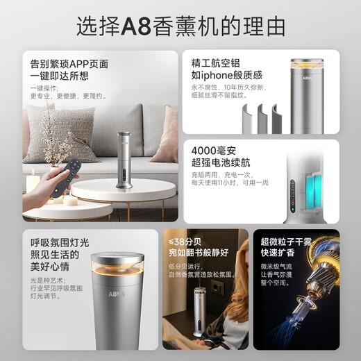 ABNS2025 new model commercial household aromatherapy machine automatic fragrance machine hotel villa fragrance timed charging diffuser silver (gift box-rechargeable model) standard delivery (white tea essential oil 100ml*1 bottle)