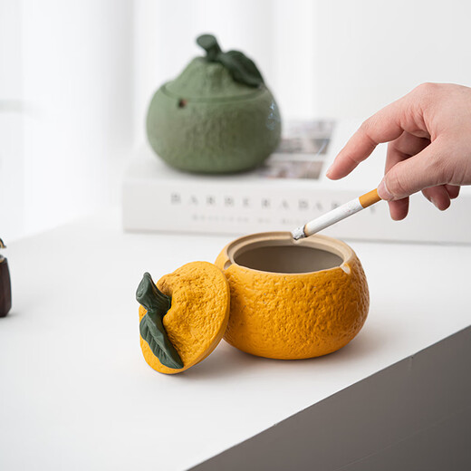 Ruoyan ugly orange ashtray ceramic household coffee table with cover creative decorative ornaments anti-fly ash ashtray new year birthday gift