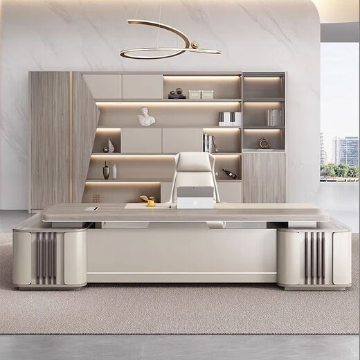 Light luxury boss table and chair combination, simple and modern president's office office furniture, chairman manager leader's elegant desk, including home installation, 2.0 meters luxury double cabinets