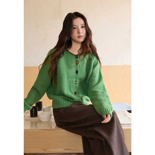 Mystery Colorful Button Sweater Women's 2025 Autumn and Winter Contrast Color Button Loose Lazy Style Slim Thick Sweater Carmine Red Raspberry Red One Size