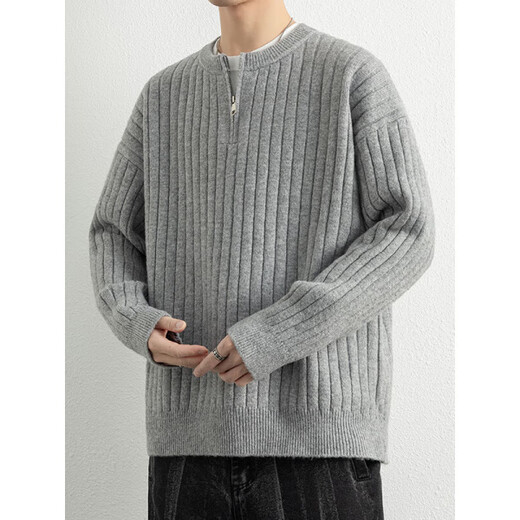 Jiangong Half Zip Sweater Men's Autumn and Winter 2025 New Style Henley Collar Wool Sweater Vertical Pit Stripe Sweater Men's Chenguang Xing M About 100-120 Jin Jin equals 0.5 kg Can be worn