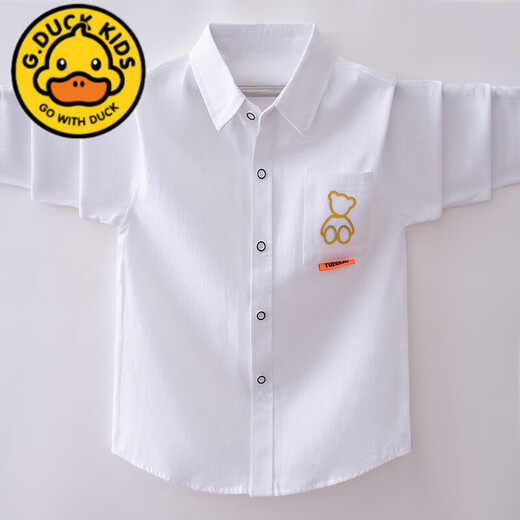 G.duck children's long-sleeved smiling face shirt boys' spring and autumn pure cotton shirt for middle-aged and primary school students pure cotton with pockets fashionable bear blue 150 cm