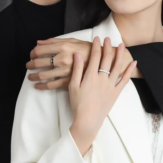 Ji Sifan's light luxury couple's ring, fashionable ring, wedding, proposal, anniversary, birthday, Valentine's Day, high-end practical gift for girlfriend, Morning and Dusk Pair of Rings