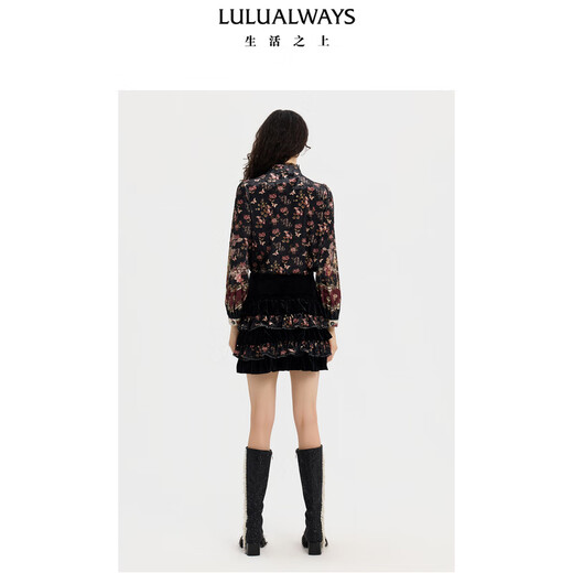 LULUALWAYSLULUALWAYS Shopping mall same style 25 winter new retro palace fungus edge bow long-sleeved shirt sauce red S
