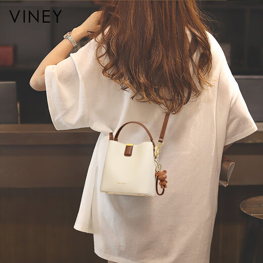 viney牛皮包包女包品牌水桶包轻奢单肩斜挎包生日新年礼物送女生女友