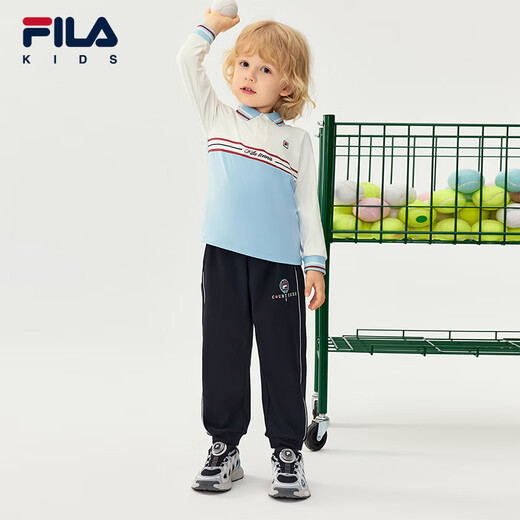 FILA children's clothing long-sleeved T-shirt 2025 winter new style boys and girls long-sleeved POLO collar top innocent blue-LB 130